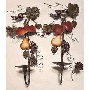 Homco Home Interiors Set Of 2 Fruit, Grapes Vines  Metal Wall Candle Sconces